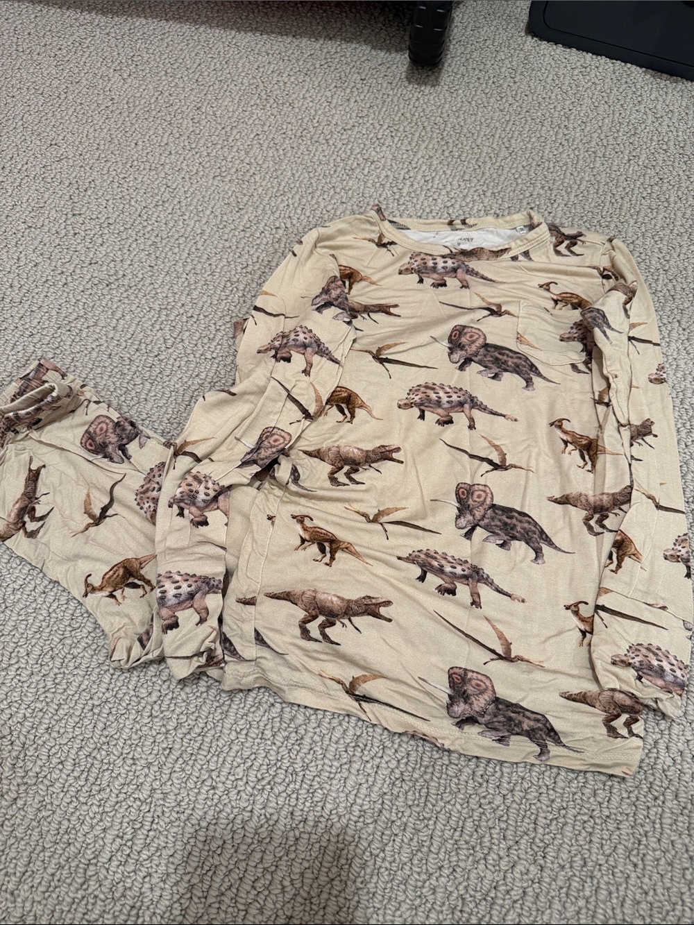 Posh Peanut Beige Dinosaur Print Pajama Set